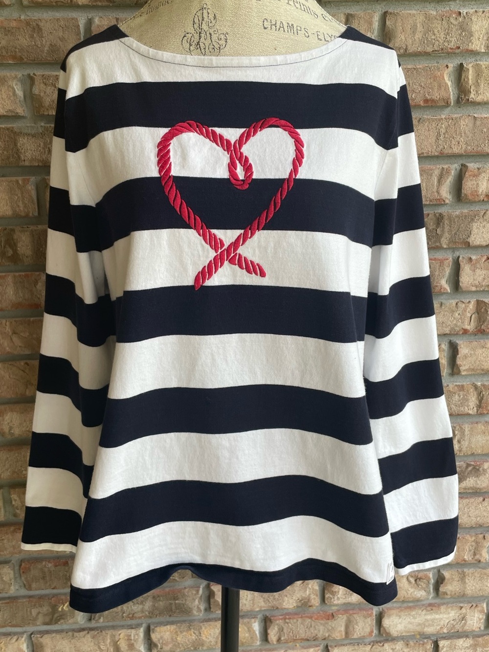 Talbots Striped Nautical Pullover with Red Rope Heart